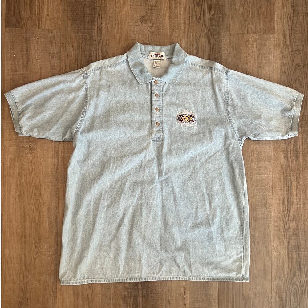 Vtg 90s Antigua Sport Denim Embroidered Super Bowl XXX Polo